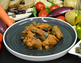 SPEZZATINO DI SUINO ALLA PIZZAIOLA CON CAPPERI E OLIVE GR250 - 